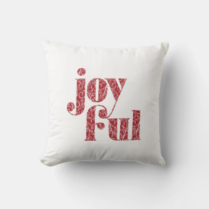 Ornate Red Joyful typography Christmas/Holiday Cushion