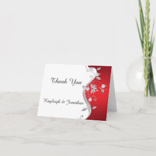 Ornate Red Silver White Floral Thank You Card