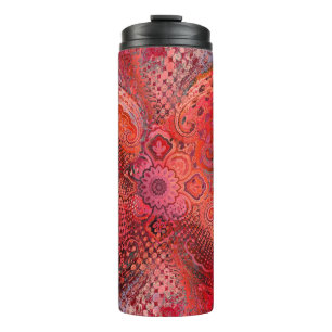 Ornate Red Symmetrical Paisley Motif Thermal Tumbler