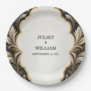 Ornate Retro Arabic Exotic Bold Damask Wedding Paper Plate