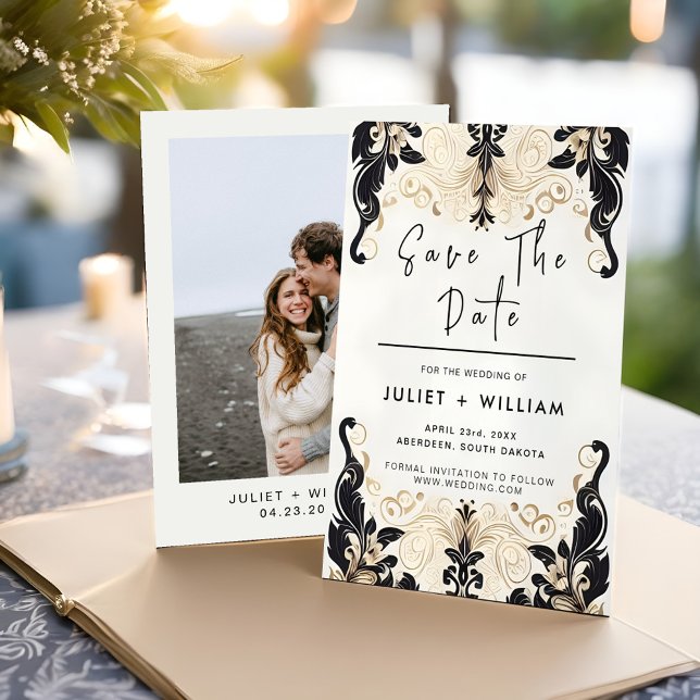 Ornate Retro Arabic Exotic Bold Damask Wedding Save The Date (Creator Uploaded)