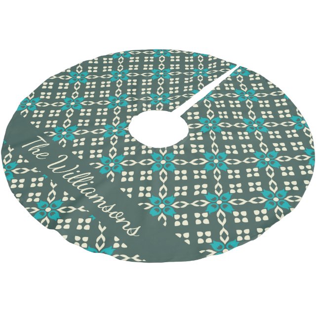 Ornate Retro Pattern Emerald Green Personalised  Brushed Polyester Tree Skirt (Angled)
