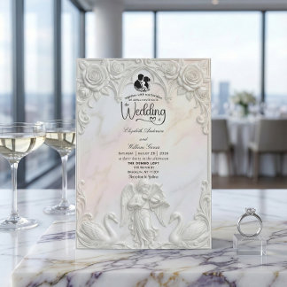 Ornate Rococo Cherub & Swan Fairytale Wedding  Invitation