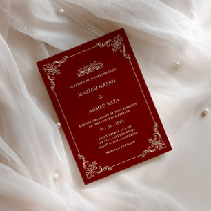 Ornate Rococo Frame Burgundy Red Muslim Wedding Invitation