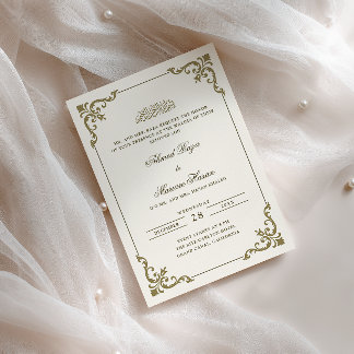 Ornate Rococo Frame Cream Brown Walima Ceremony Invitation