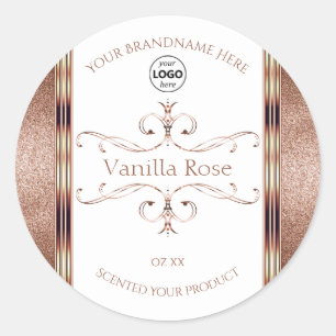 Ornate Rose Gold Glitter White Product Labels Logo