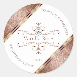 Ornate Rose Gold Glitter White Product Labels Logo