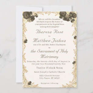 Ornate Roses Catholic Wedding Invitation