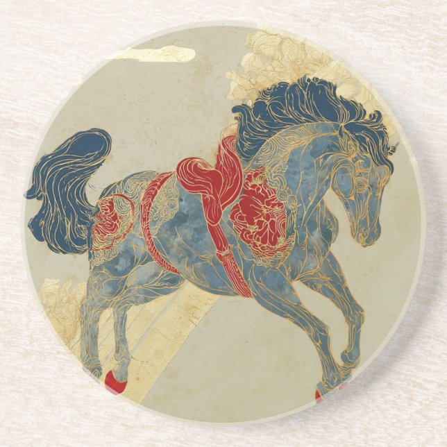 Ornate Royal Blue Horse  Coaster (Front)