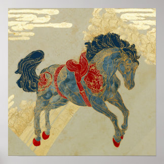 Ornate Royal Blue Horse Poster