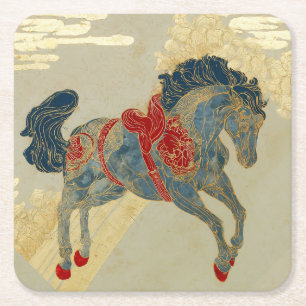 Ornate Royal Blue Horse Square Paper Coaster