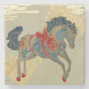 Ornate Royal Blue Horse Stone Coaster