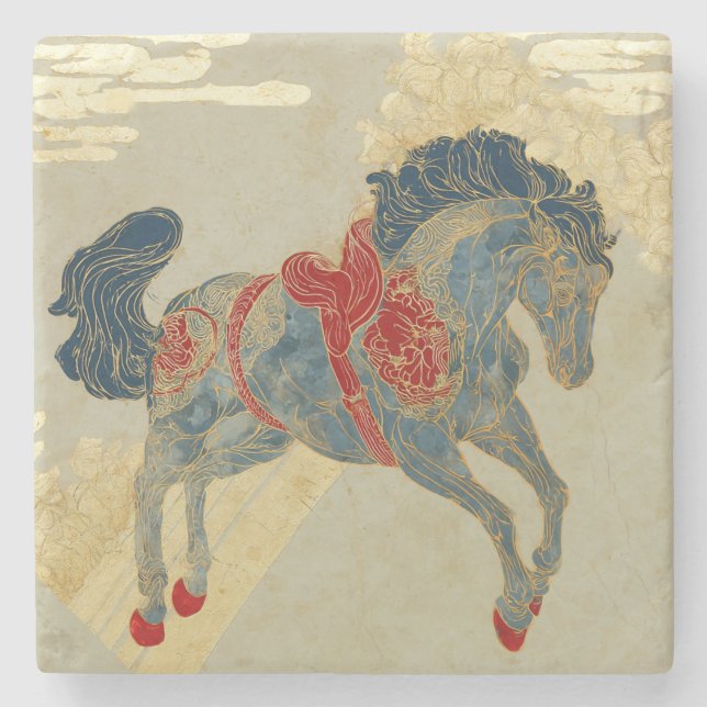 Ornate Royal Blue Horse  Stone Coaster (Front)