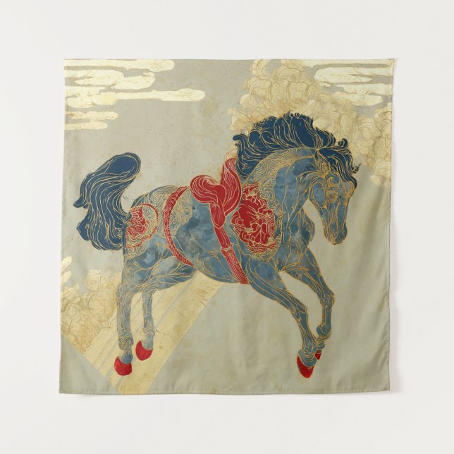 Ornate Royal Blue Horse  Tapestry (Front)