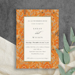 Ornate Rust Floral Peacock Rehearsal Dinner Invite
