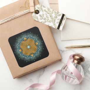 Ornate sacred bright fractal pattern mandala square sticker