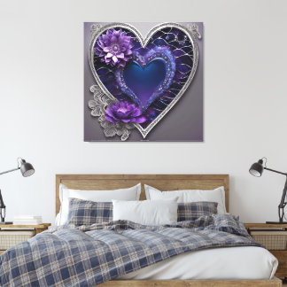 Ornate sapphire & amethyst heart fantasy AI art Canvas Print
