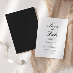 Ornate Script Black White Formal Save The Date