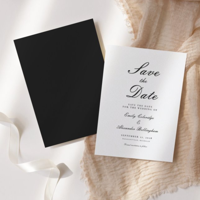 Ornate Script Black White Formal Save The Date (Creator Uploaded)