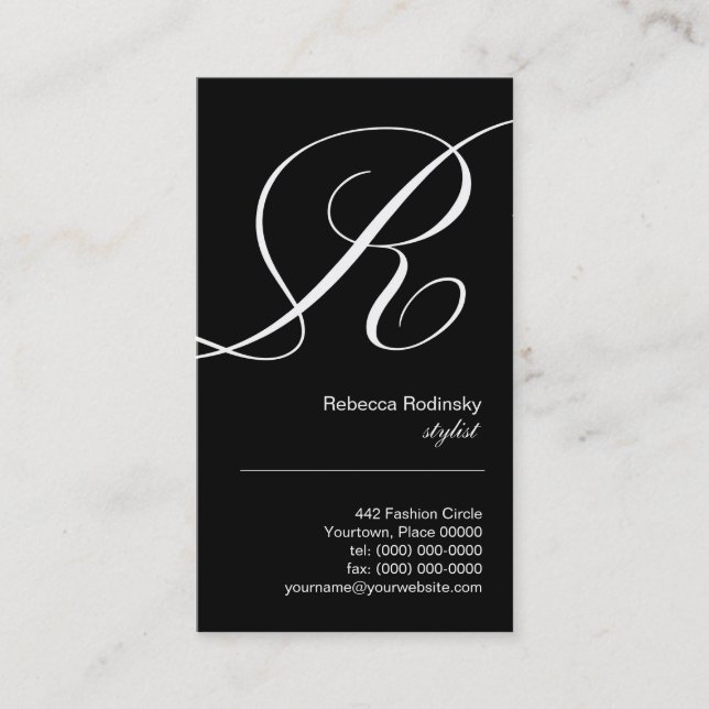Ornate Script Monogram R Business Card (Front)