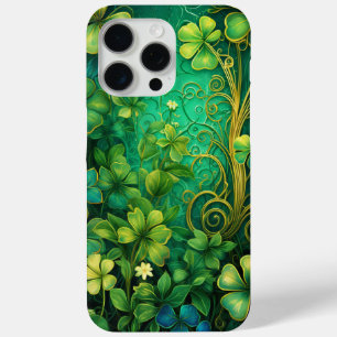 ORNATE SHADES OF GREEN & GOLD IRISH SHAMROCKS iPhone 15 PRO MAX CASE
