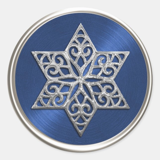 Ornate Silver Blue Star of David Envelope Seal (Front)