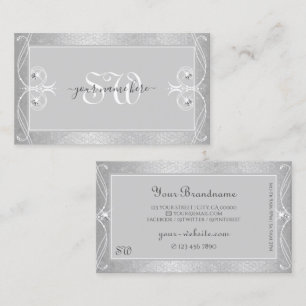 Ornate Silver Grey Mosaic Sparkle Jewels Monogram Business Card