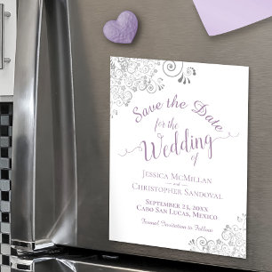Ornate Silver & Lavender Save the Date Magnet