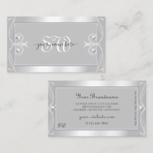 Ornate Silver Light Grey Sparkle Jewels Monogram Business Card