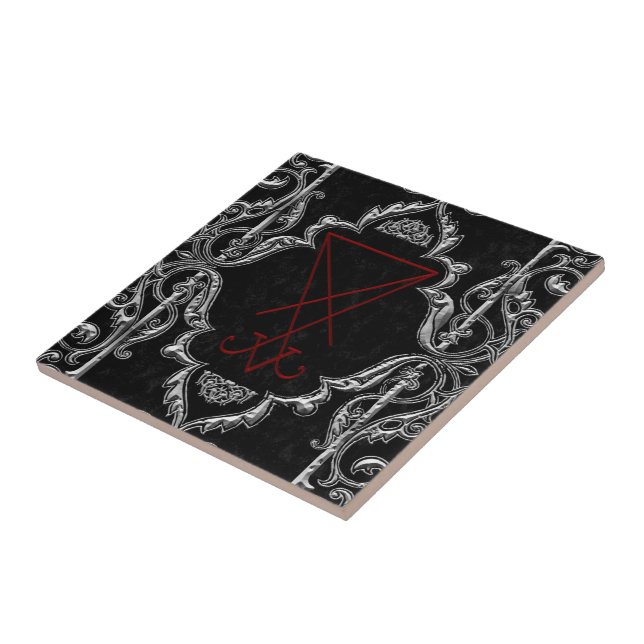 Ornate Silver Lucifer Sigil Occult Art Tile (Side)