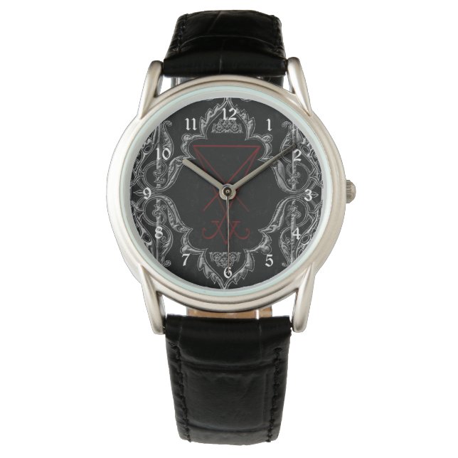Ornate Silver Lucifer Sigil Occult Art Watch (Front)