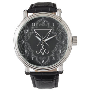 Ornate Silver Lucifer Sigil Occult Art Watch