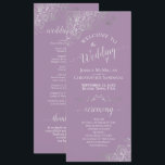 Ornate Silver on Lavender Simple Elegant Wedding Programme<br><div class="desc">This beautiful wedding program features an elegant design with white text on a dusty purple or lavender background and lacy silver grey faux foil curls and swirls in the corners. The titles are written in fancy script calligraphy, and there is space for your ceremony and wedding party details, as well...</div>