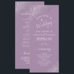 Ornate Silver on Lavender Simple Elegant Wedding Programme<br><div class="desc">This beautiful wedding program features an elegant design with white text on a dusty purple or lavender background and lacy silver grey faux foil curls and swirls in the corners. The titles are written in fancy script calligraphy, and there is space for your ceremony and wedding party details, as well...</div>