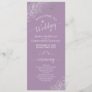 Ornate Silver on Lavender Simple Elegant Wedding Programme