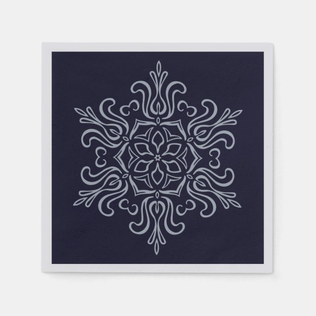 Ornate Silver Snowflake Napkins (Front)