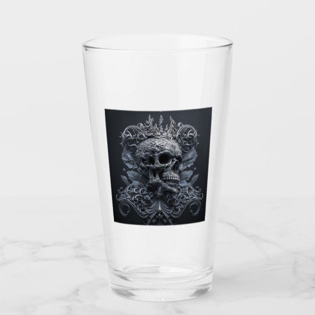 Ornate Skull Glass Tumbler  (Front)