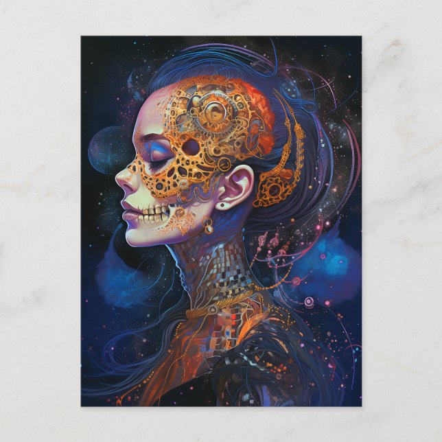 Ornate Skull Woman Surreal Art Postcard (Front)
