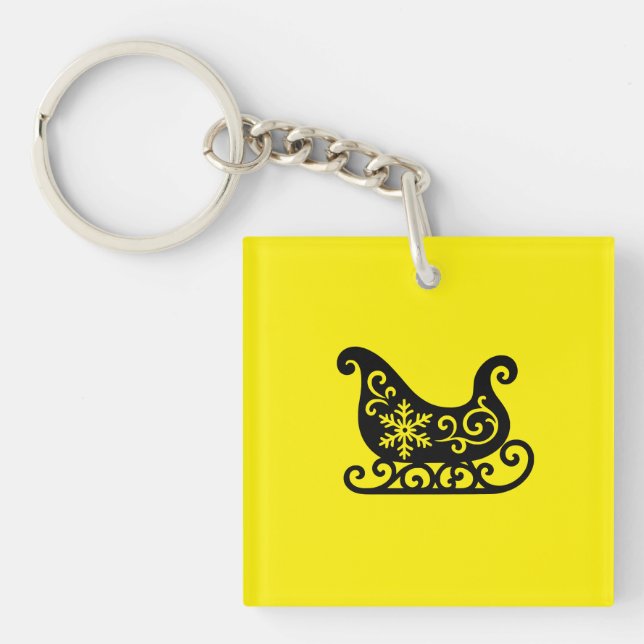 Ornate Sleigh with White Snowflake Design Key Ring (Front)