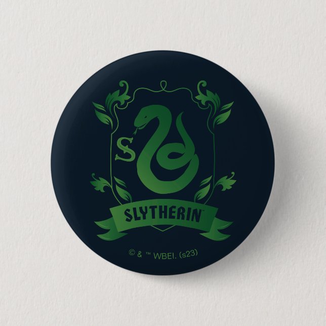 Ornate SLYTHERIN™ House Crest 6 Cm Round Badge (Front)