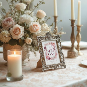 Ornate Sophisticated Filigree Floral Frame Wedding Table Number