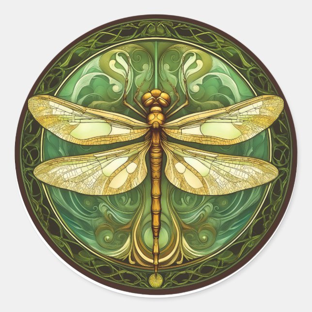 Ornate Stained Glass Dragonfly Sticker (Front)