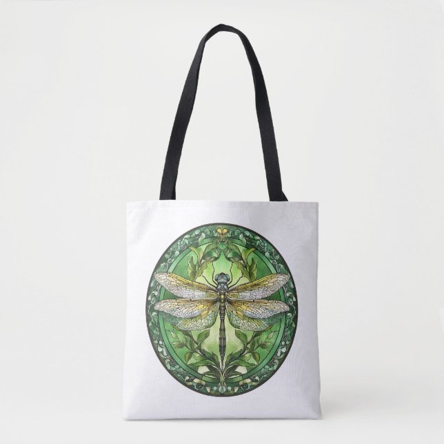 Ornate Stained Glass Dragonfly Tote Bag (Front)