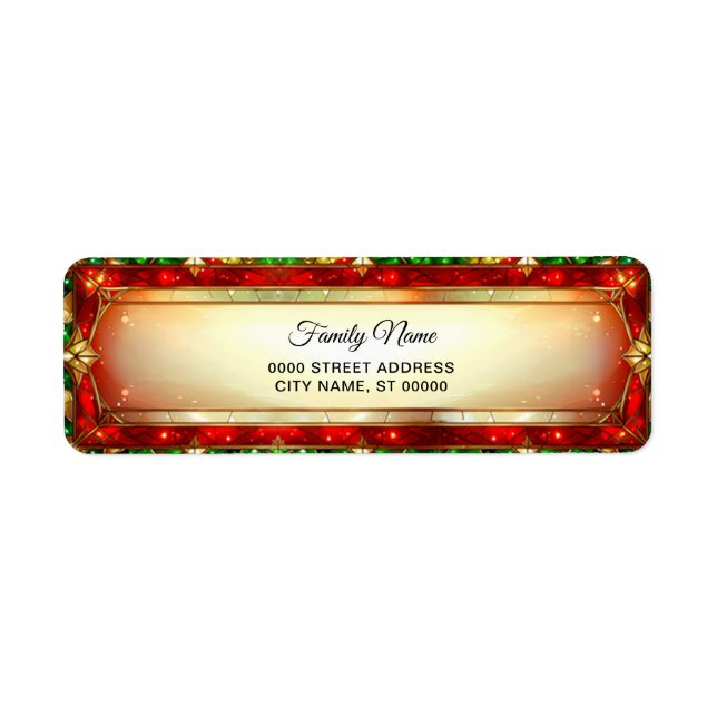 Ornate Stained Glass Frame Holiday Return Address (Front)