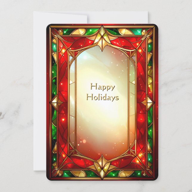 Ornate Stained Glass Frame Pattern Holiday Card (Front)
