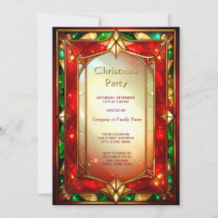 Ornate Stained Glass Frame Pattern Holiday Party Invitation