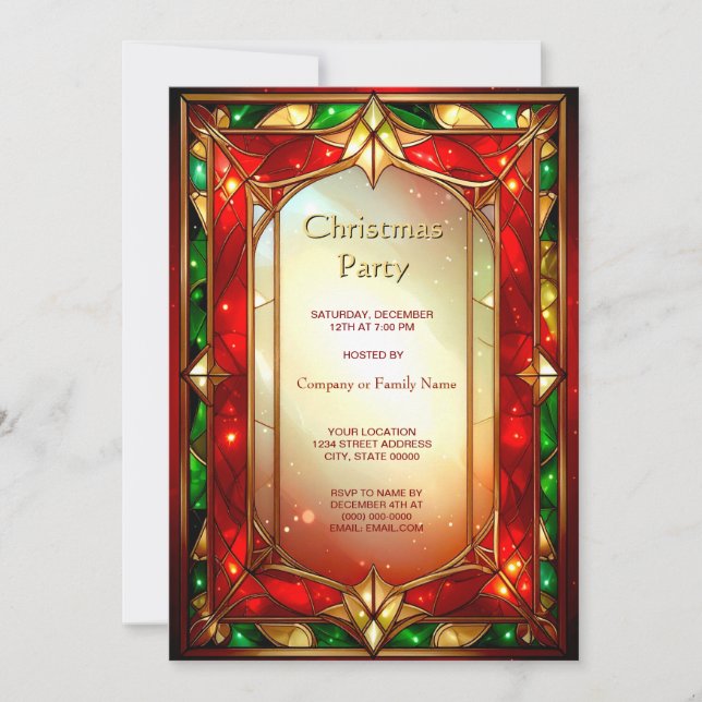 Ornate Stained Glass Frame Pattern Holiday Party Invitation (Front)