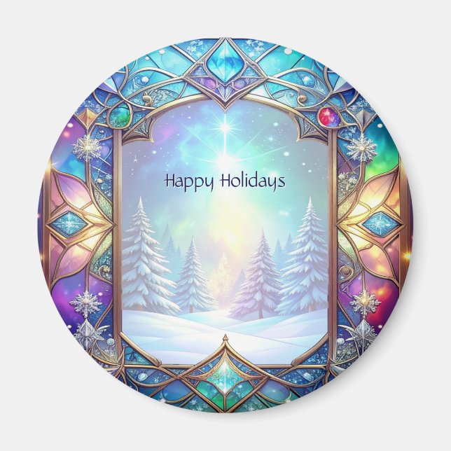 Ornate Stained Glass Holiday Magnet (Front)