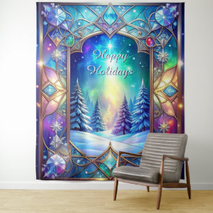 Ornate Stained Glass Pattern Backdrop Tapestry