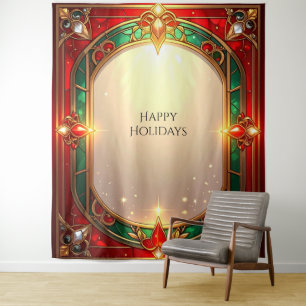 Ornate Stained Glass Pattern Holiday Backdrop Tapestry